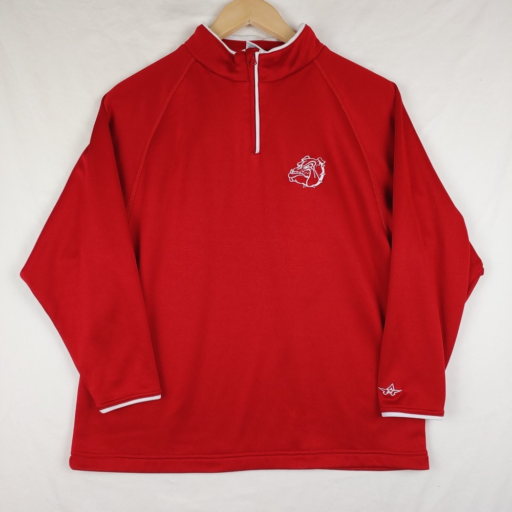 Bulldogs 1/4 Zip Long Sleeve Pullover Youth L Red Embroidered  Alleson Athletic